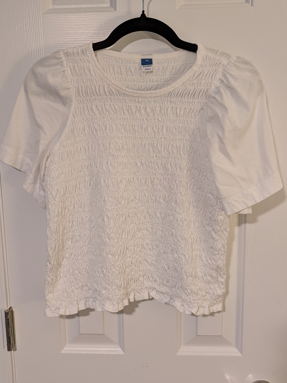 Old Navy White Smocked Short Sleeve Tee with Ruffle Hem